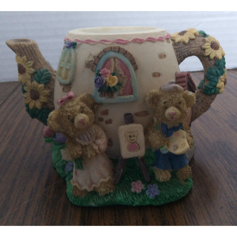Bears With Flowered Teapot House Ceramic Figurine